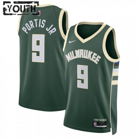Canotte Bambino Milwaukee Bucks Bobby Portis JR 9 Nike 2022-23 Icon Edition Verde Swingman